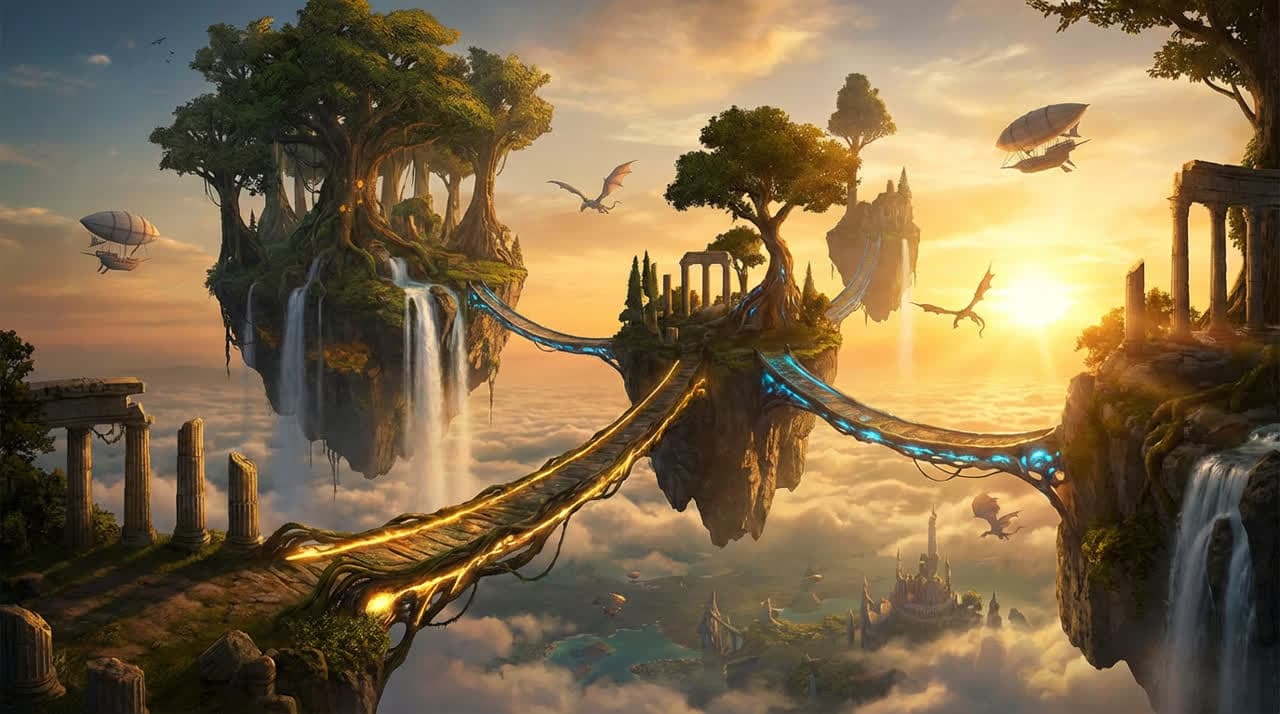 AI Image: “floating islands connected