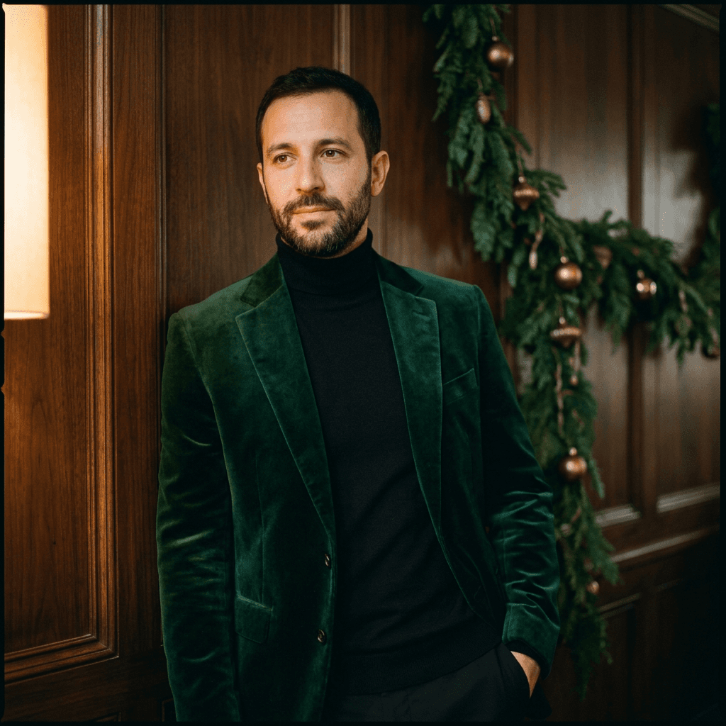 ai-christmas-photoshoot-prompts-holiday-portraits-2026-green-velvet-blazer-portrait.png