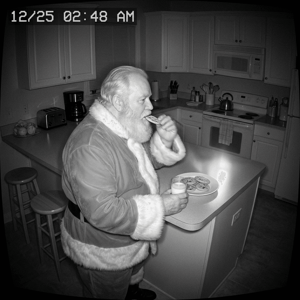 ai-santa-caught-on-camera-prompts-photos-videos-2026-night-vision-santa-cookies-kitchen.png