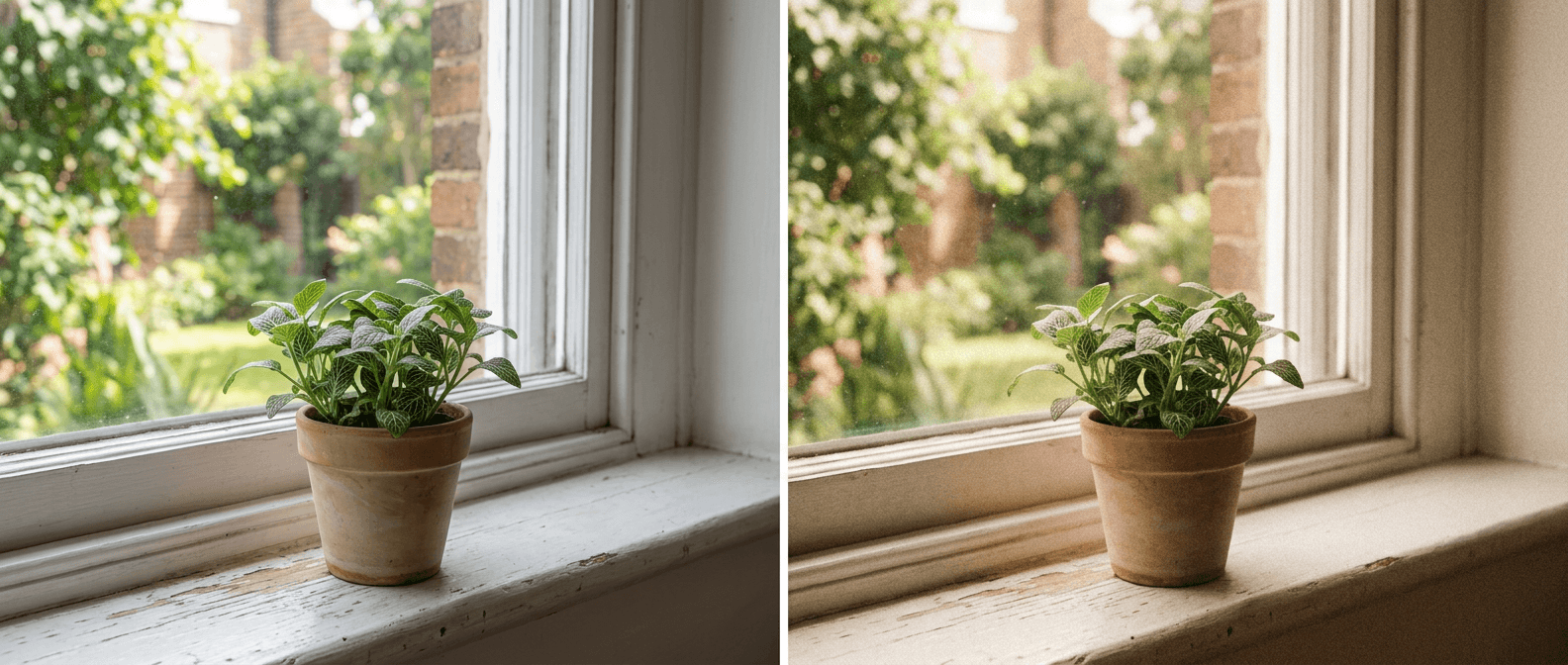 film-grain-imperfect-photo-ai-prompts-2026-before-after-diptych.png