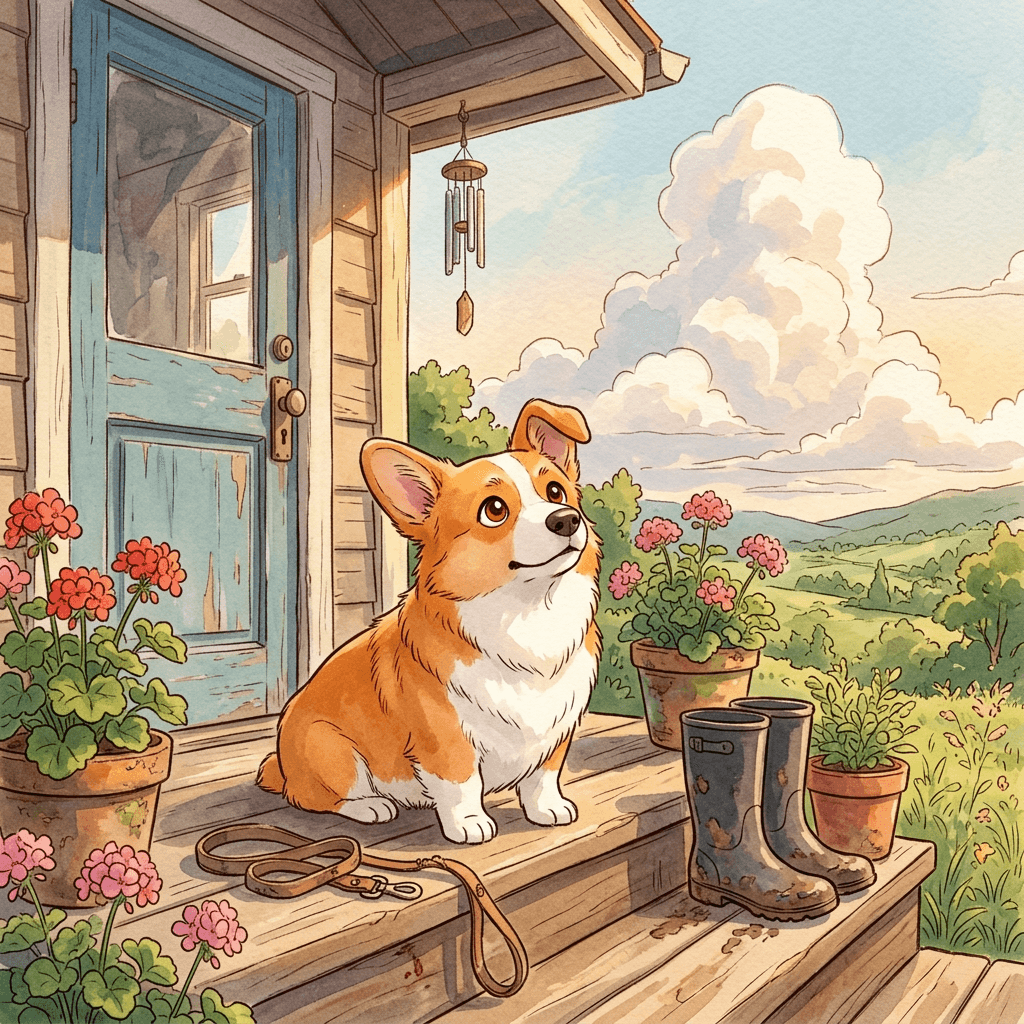ghibli-style-ai-prompts-photo-to-anime-2026-corgi-on-country-porch-steps.png