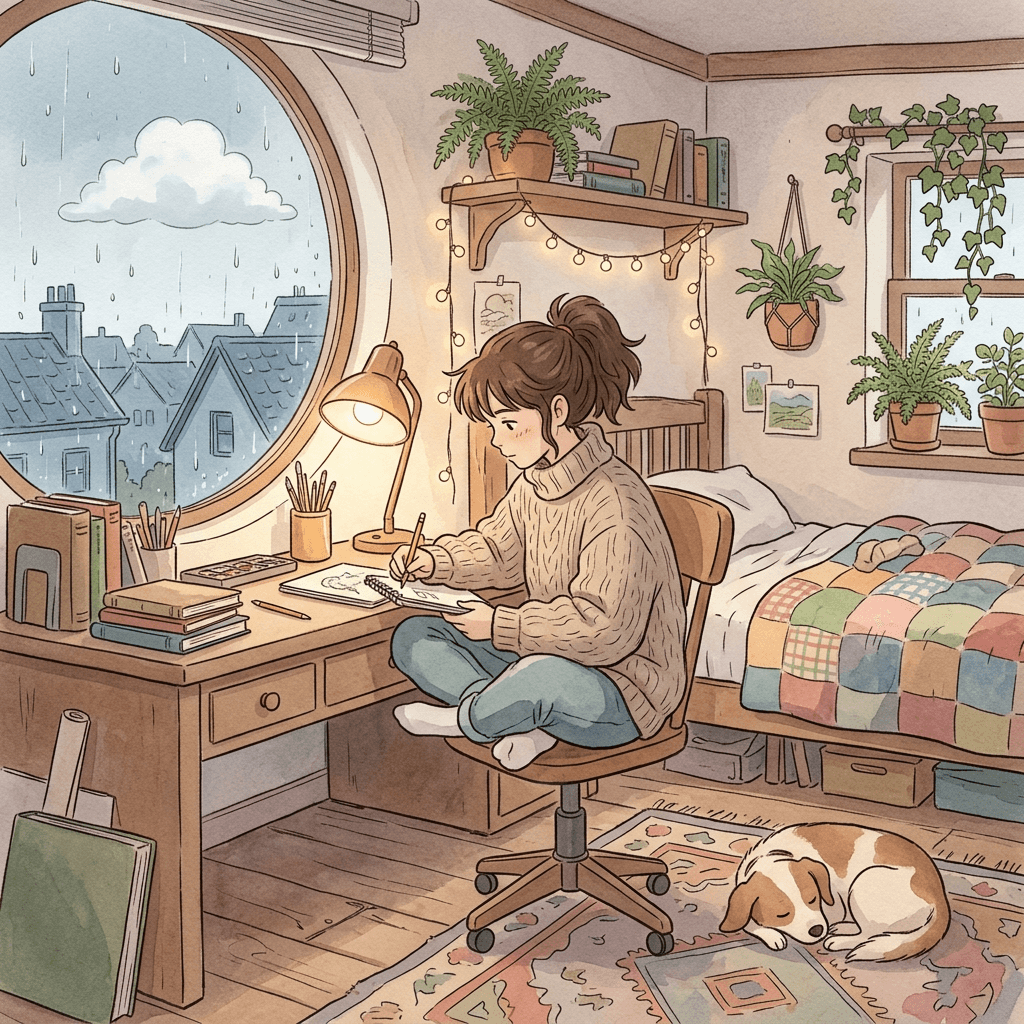 ghibli-style-ai-prompts-photo-to-anime-2026-rainy-attic-bedroom-teenager-sketching.png