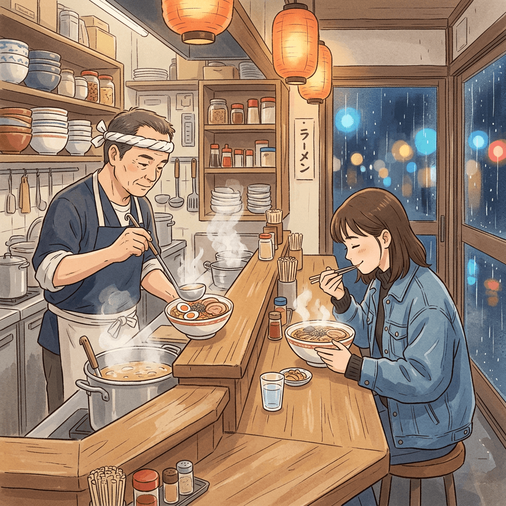 ghibli-style-ai-prompts-photo-to-anime-2026-rainy-night-ramen-counter-cook-and-customer.png