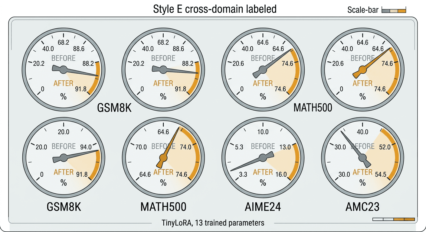 tinylora-13-parameters-rl-reasoning-explained-2026-benchmark-chart.png