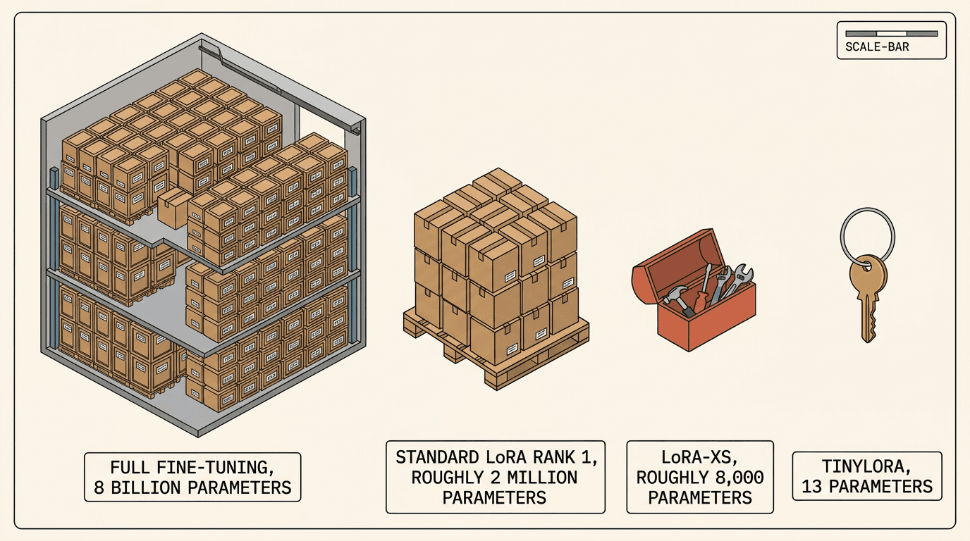 tinylora-13-parameters-rl-reasoning-explained-2026-param-comparison.png